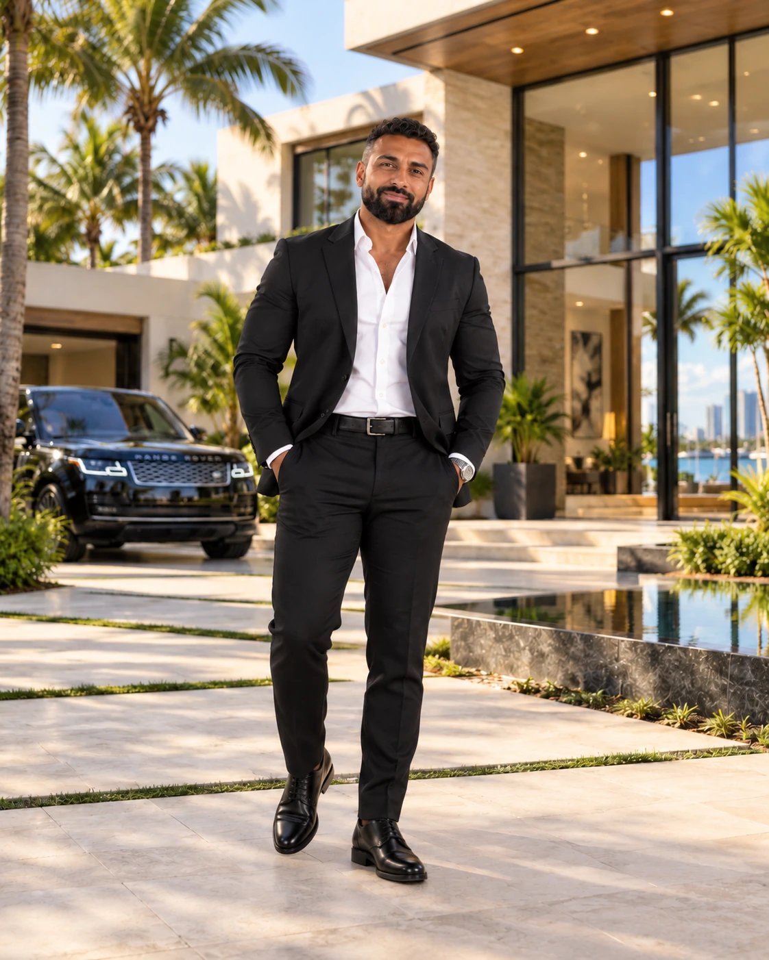 Samuel Arakel standing outside a contemporary Miami residence